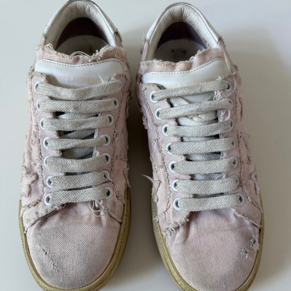 WOMEN'S YVES SAINT LAURENT BABY PINK STAR CANVAS LOW TOP SNEAKERS SIZE US 6 1/2 - Picture 2 of 5